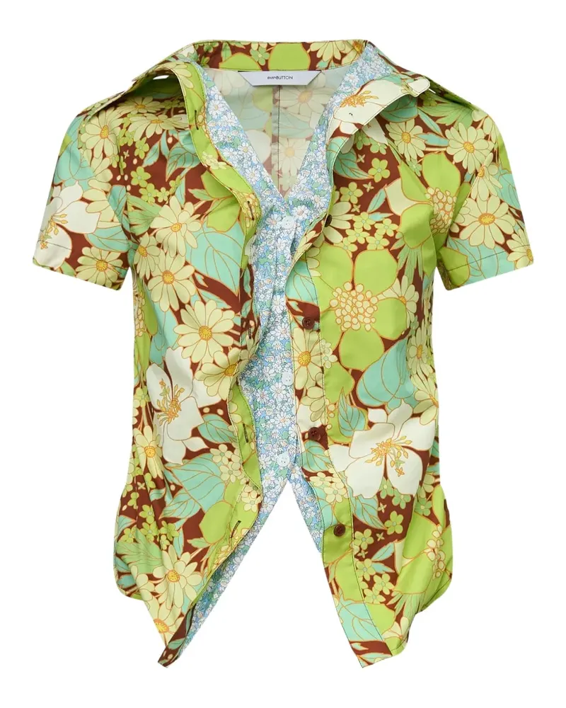 pushBUTTON floral-print layered-design shirt - Grün Grün