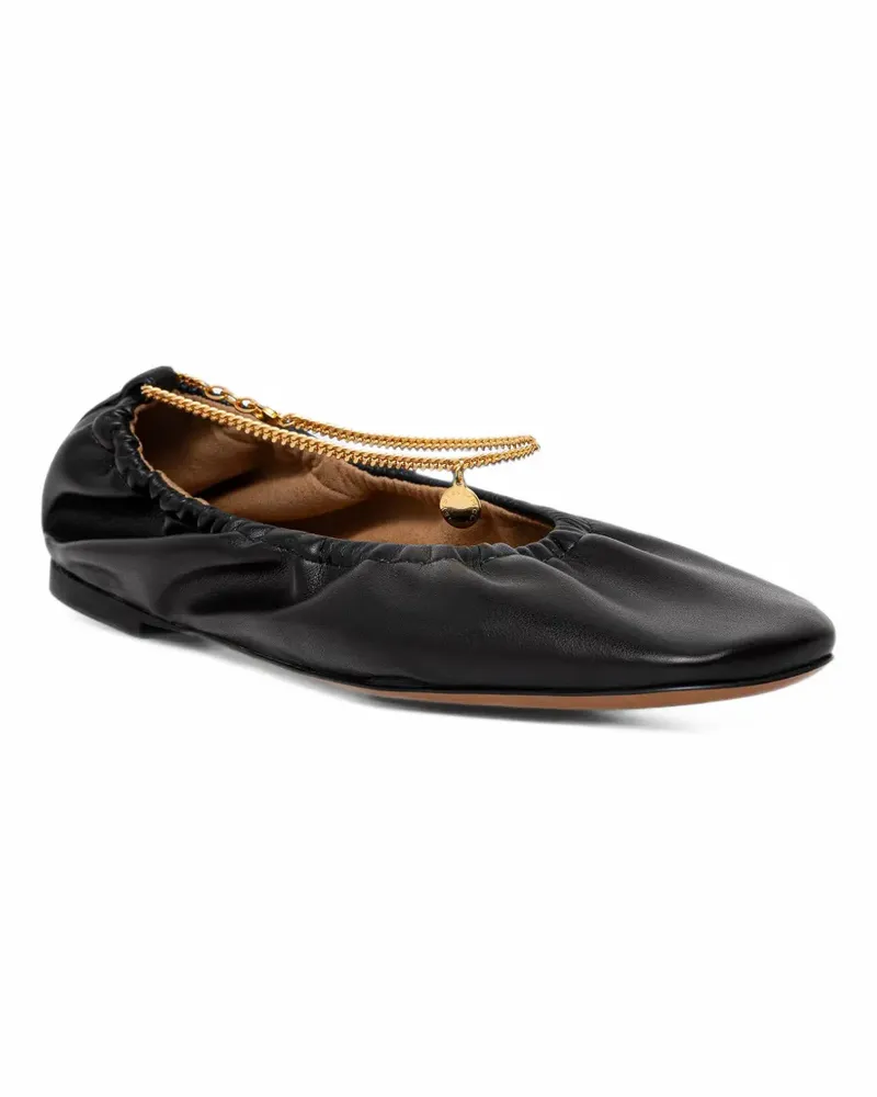 Stella McCartney chain-embellished ruched-detail ballet flats - Schwarz Schwarz