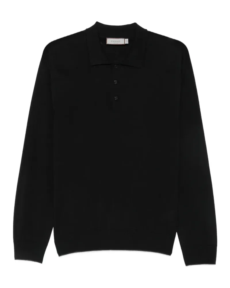 Canali Langärmeliges Poloshirt - Schwarz Schwarz