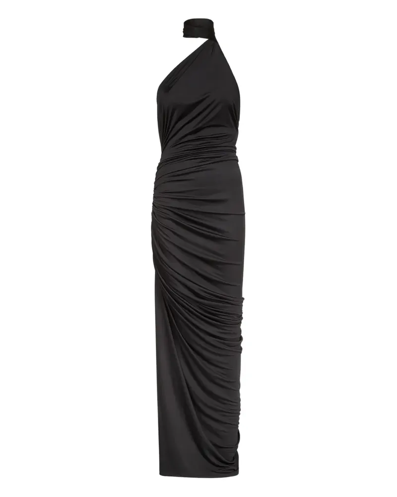 Ludovic de Saint Sernin Gerafftes Neckholder-Maxikleid - Schwarz Schwarz