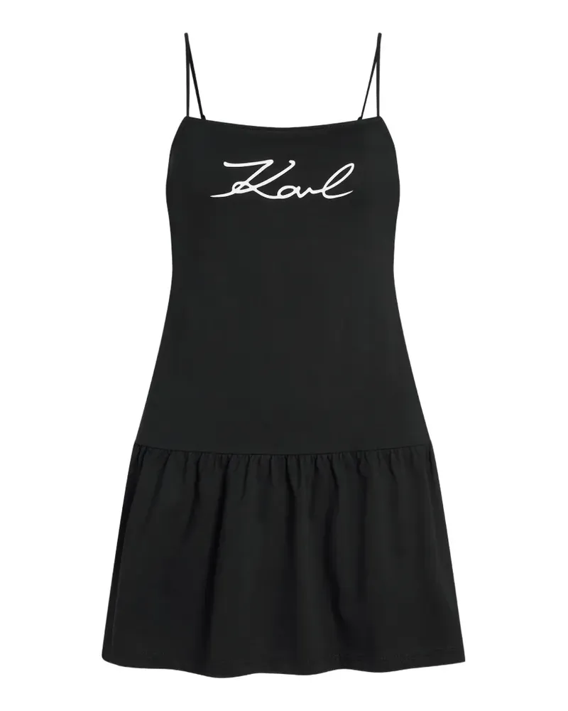 Karl Lagerfeld Gerüschtes Strandkleid mit Logo-Print - Schwarz Schwarz