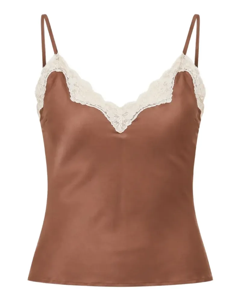 LoveShackFancy Franna lace-trim silk top - Braun Braun
