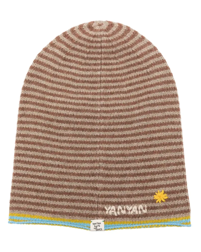 YANYAN KNITS Gestreifte Mütze mit Logo-Stickerei - Mehrfarbig Mehrfarbig