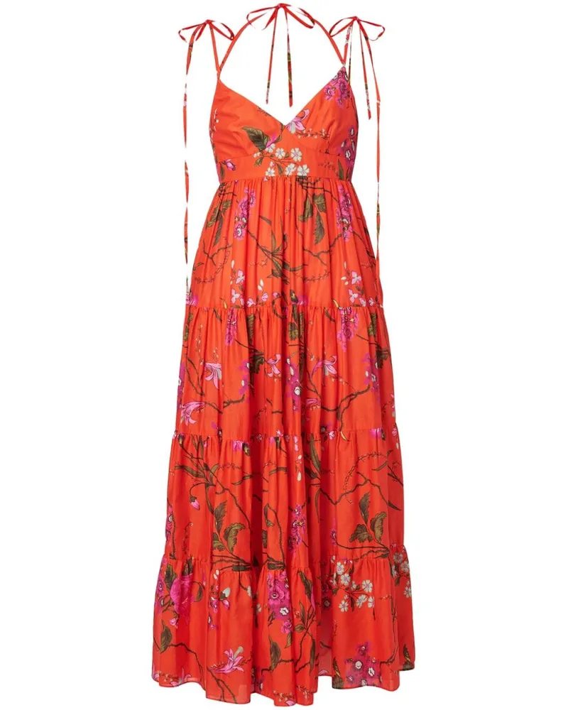 Erdem Gestuftes Kleid mit Blumen-Print - Rot Rot