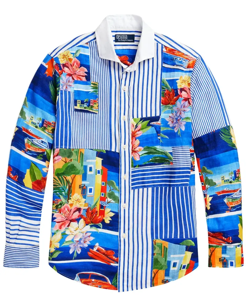 Ralph Lauren Gestreiftes Leinenhemd im Patchwork-Look - Blau Blau