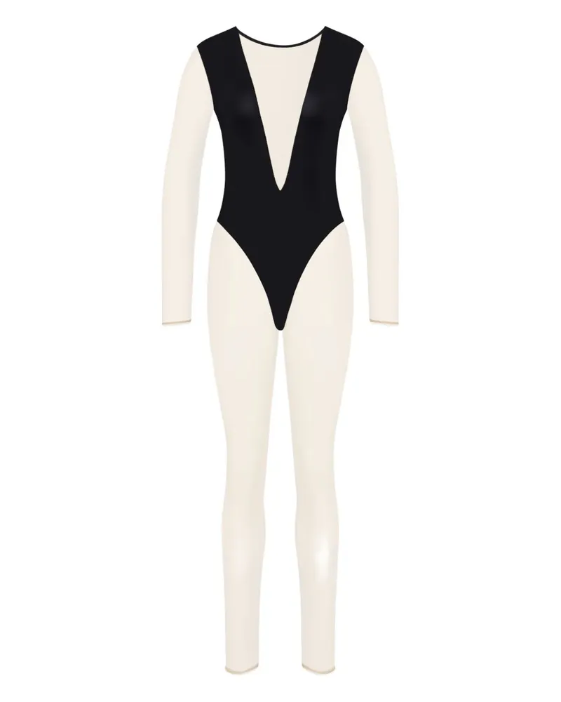 Maison Close Langärmeliger Jumpsuit mit V-Ausschnitt - Schwarz Schwarz