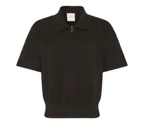 Kurzärmeliger Pullover mit kurzem Reißverschluss - Schwarz