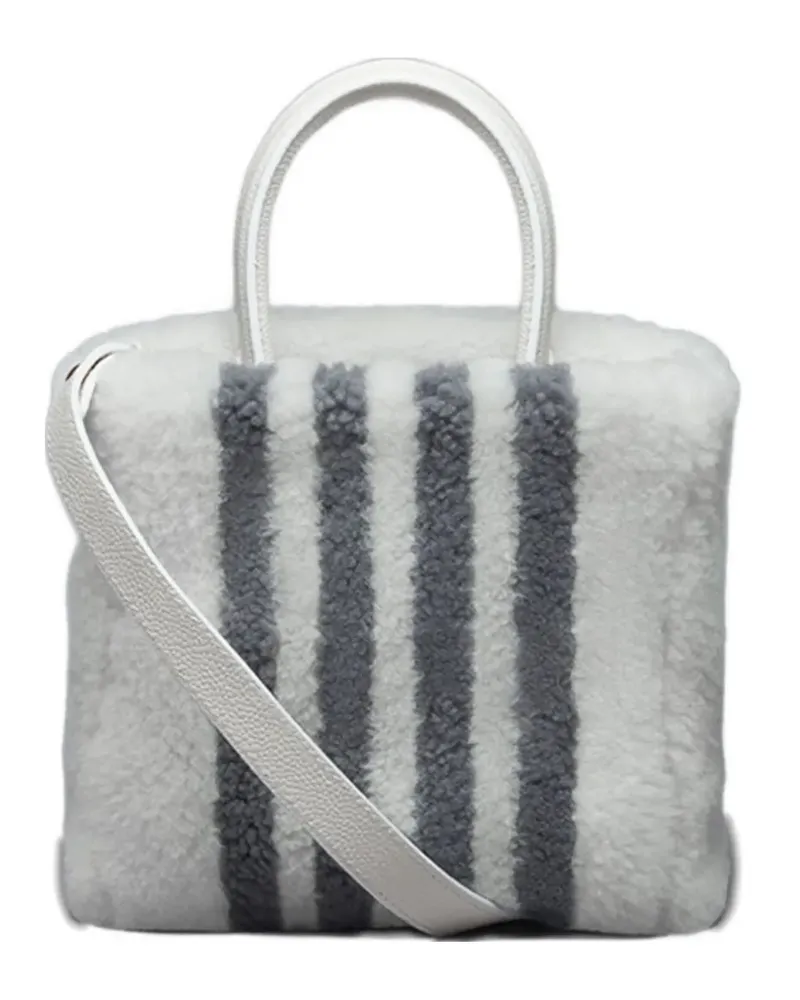 Thom Browne Gestreifter Shearling-Tote Bag - Weiß Weiß