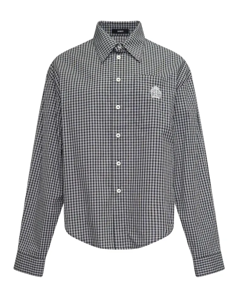BONBOM check-print embroidered-logo shirt - Schwarz Schwarz