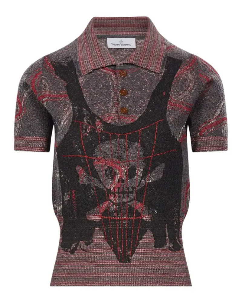 Vivienne Westwood skull-print knitted polo shirt - Grau Grau