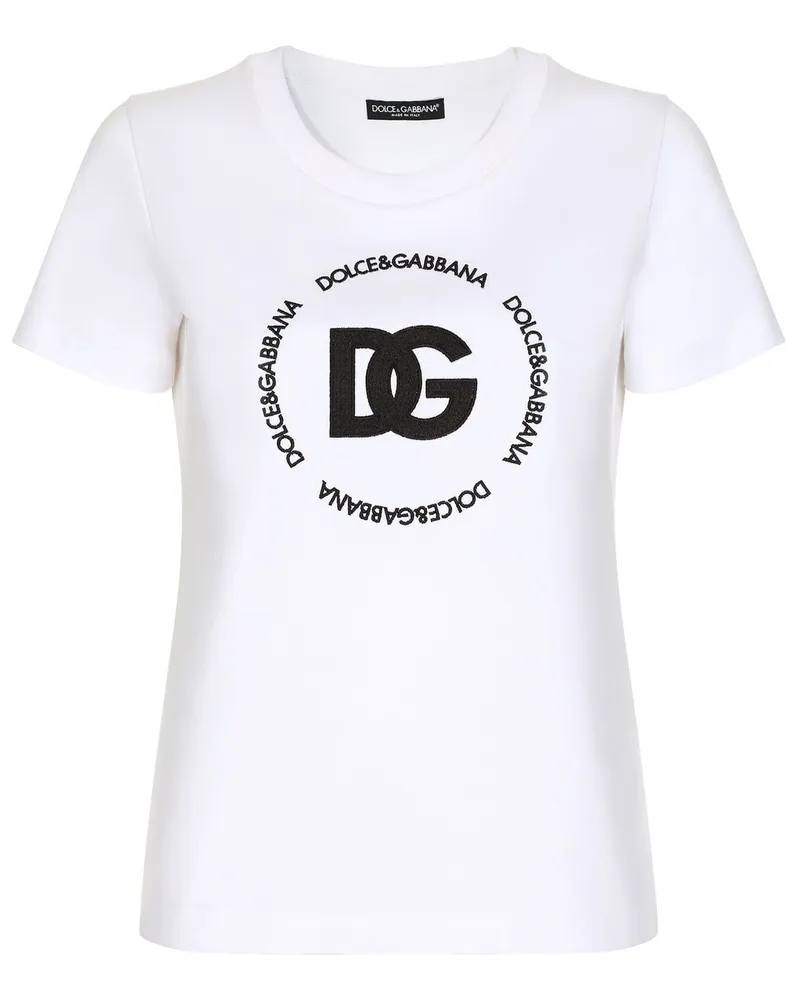Dolce & Gabbana Interlock T-Shirt mit DG-Logo - Weiß Weiß