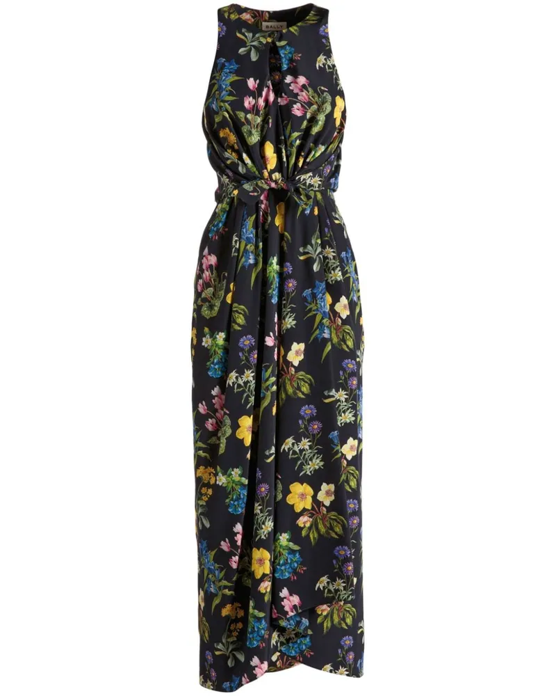 Bally Midikleid aus Seide mit Blumen-Print - Schwarz Schwarz