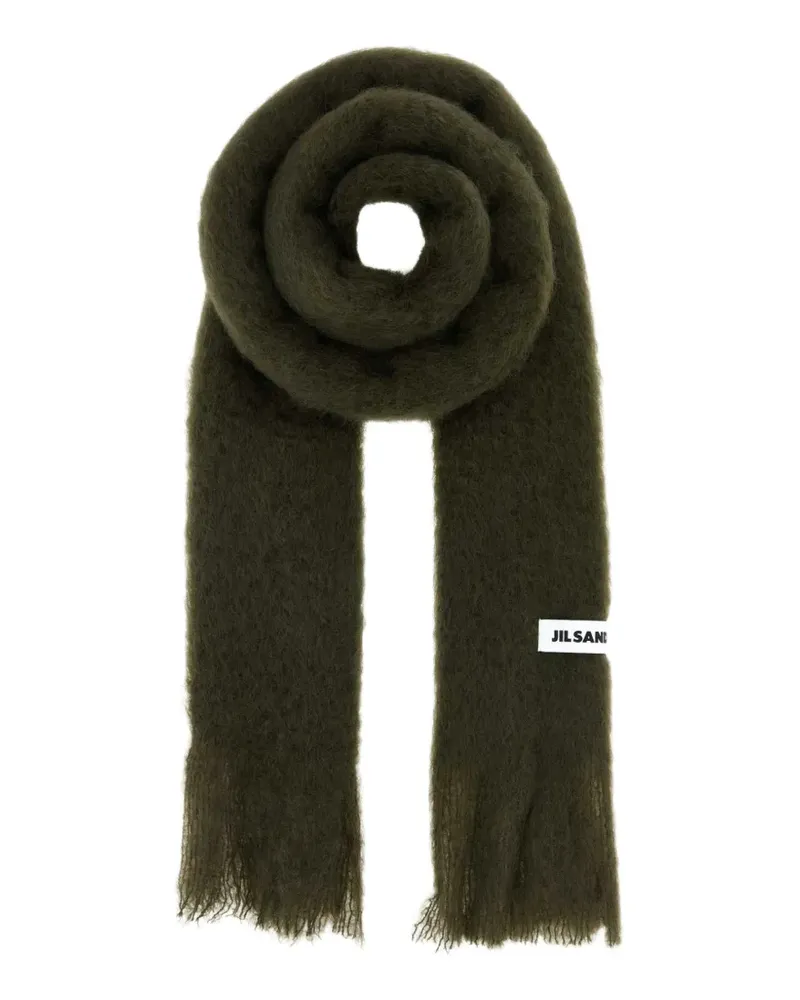 Jil Sander logo-patch fringed scarf - Grün Grün
