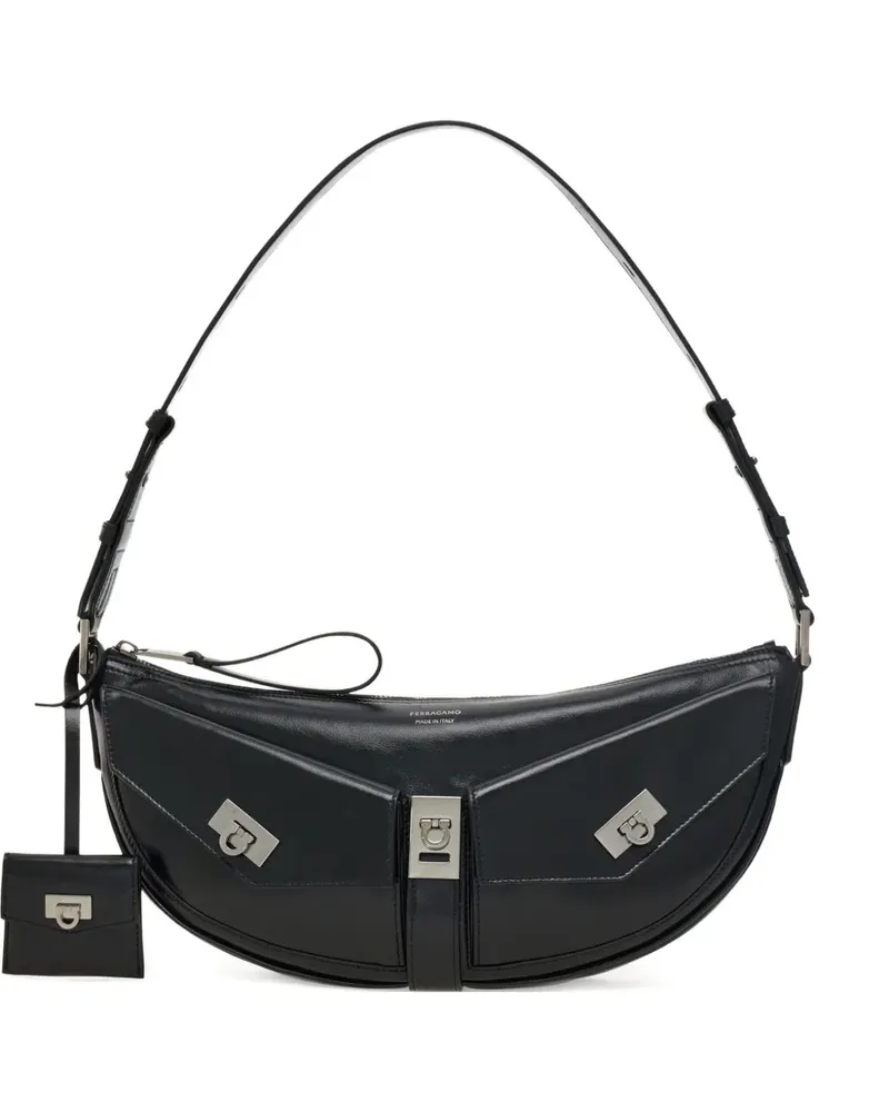 Ferragamo Kleine Schultertasche mit Gancini-Detail - Schwarz Schwarz