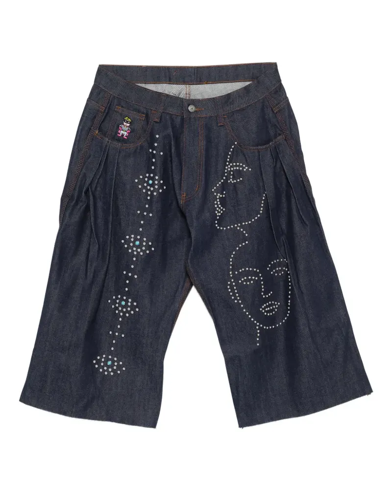 KidSuper stud-embellishment denim shorts - Blau Blau