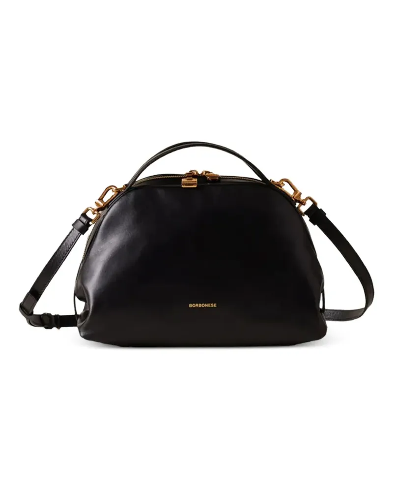 Borbonese Kleine Bowler Tote Bag mit Reißverschluss - Schwarz Schwarz