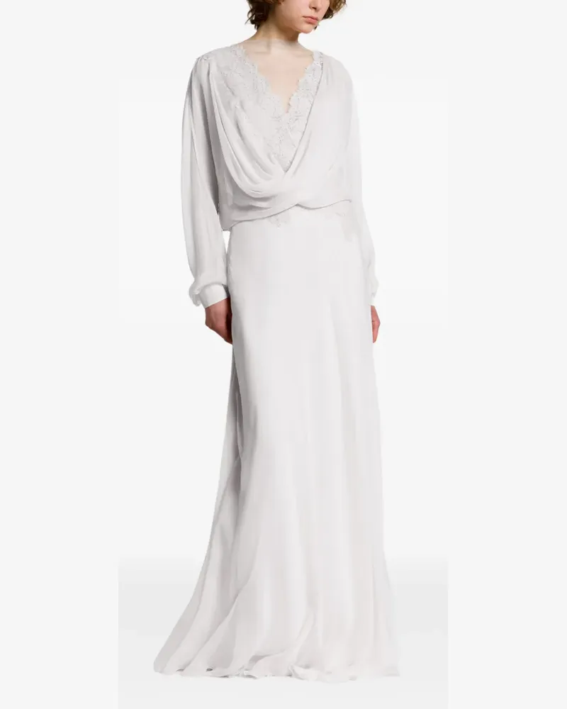 Alberta Ferretti lace-trimmed draped gown - Weiß Weiß