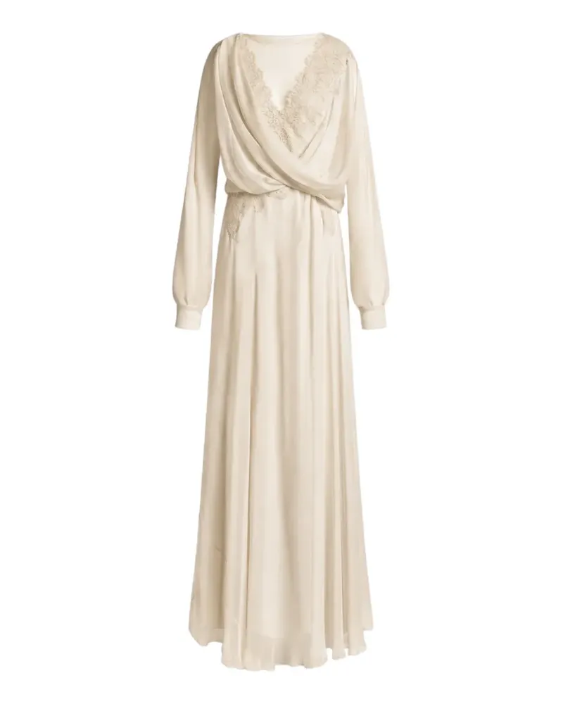 Alberta Ferretti lace-trimmed draped gown - Weiß Weiß
