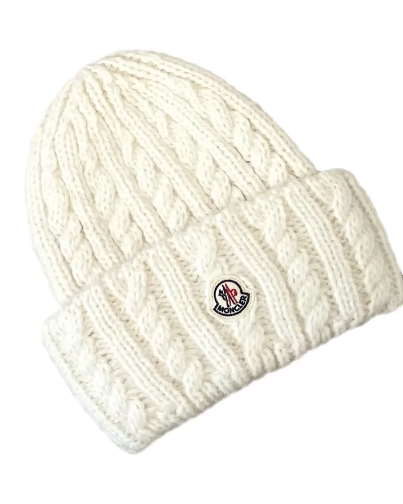 Moncler cable knit wool blend beanie hat - Weiß Weiß