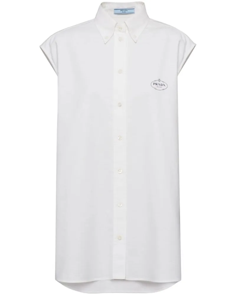 Prada Ärmelloses Oxford-Hemd mit Logo-Print - Weiß Weiß