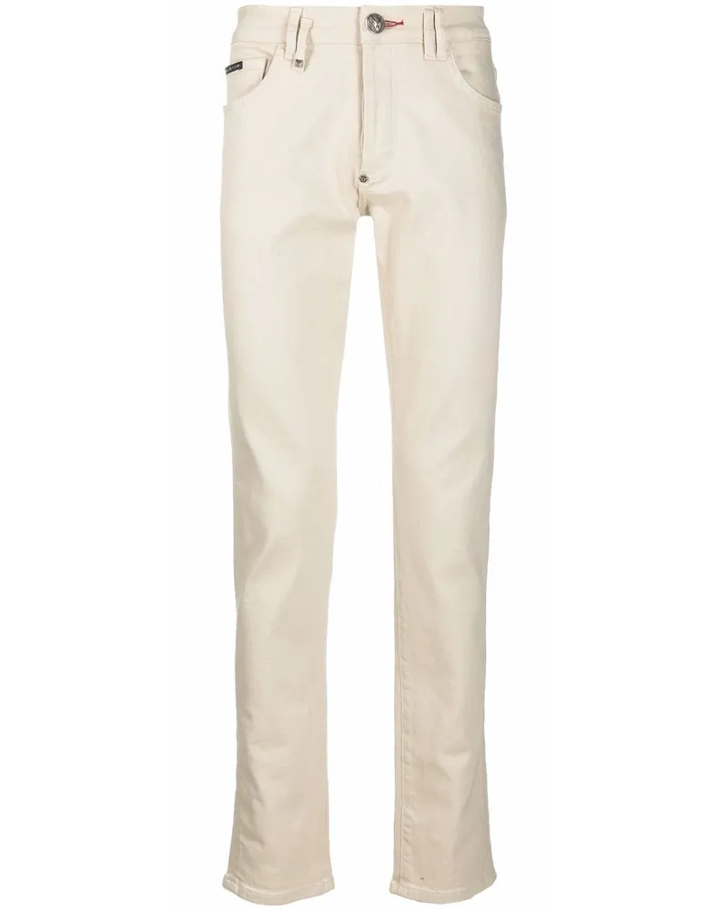 Philipp Plein Slim-Fit-Jeans mit Logo-Schild - Nude Nude