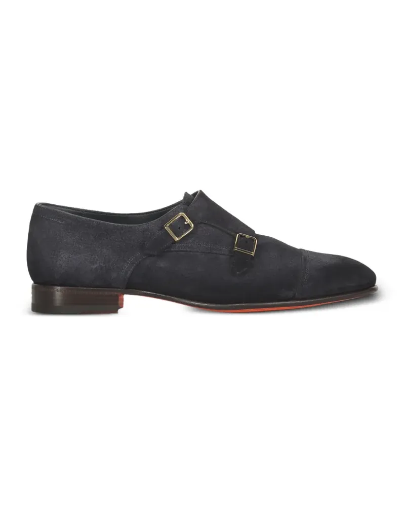 Santoni double-buckle suede monk shoes - Blau Blau