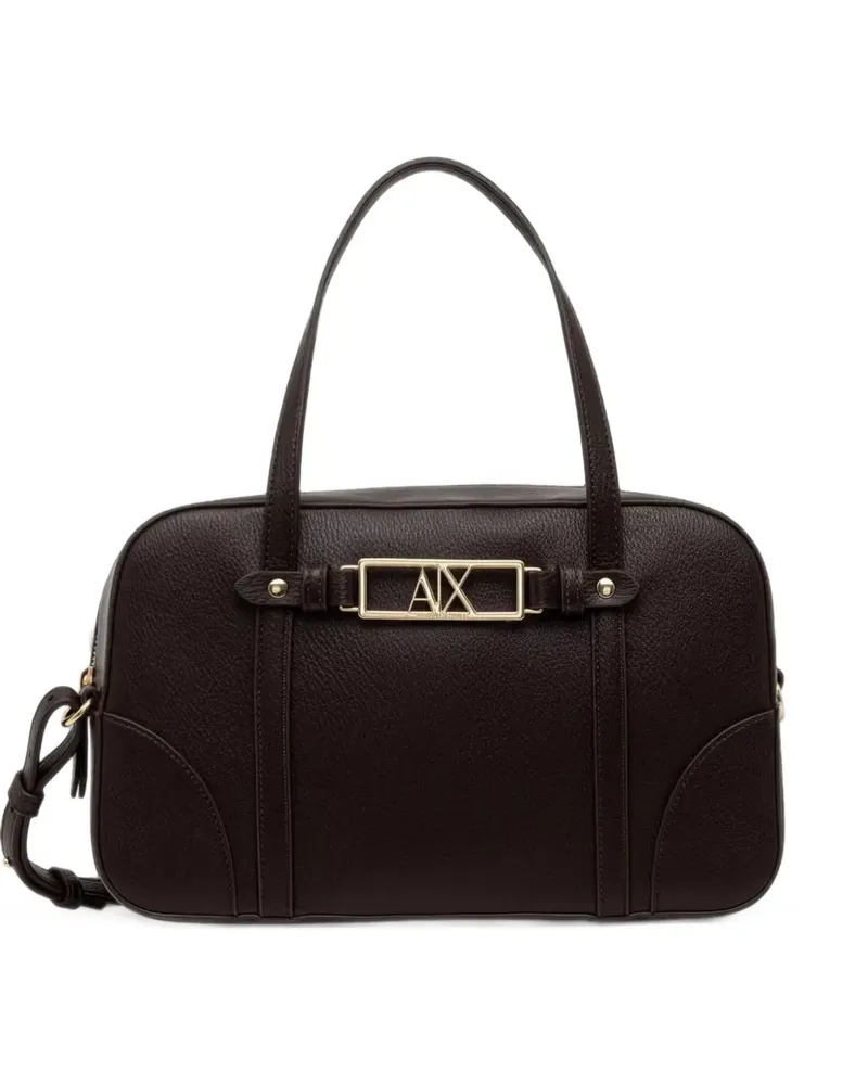 Armani Exchange Strukturierte Handtasche mit Logo-Schild - Braun Braun