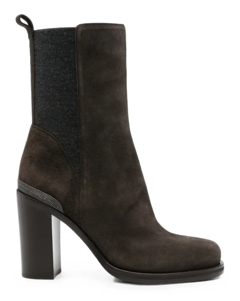 Brunello Cucinelli monili-trim suede ankle boots - Braun Braun