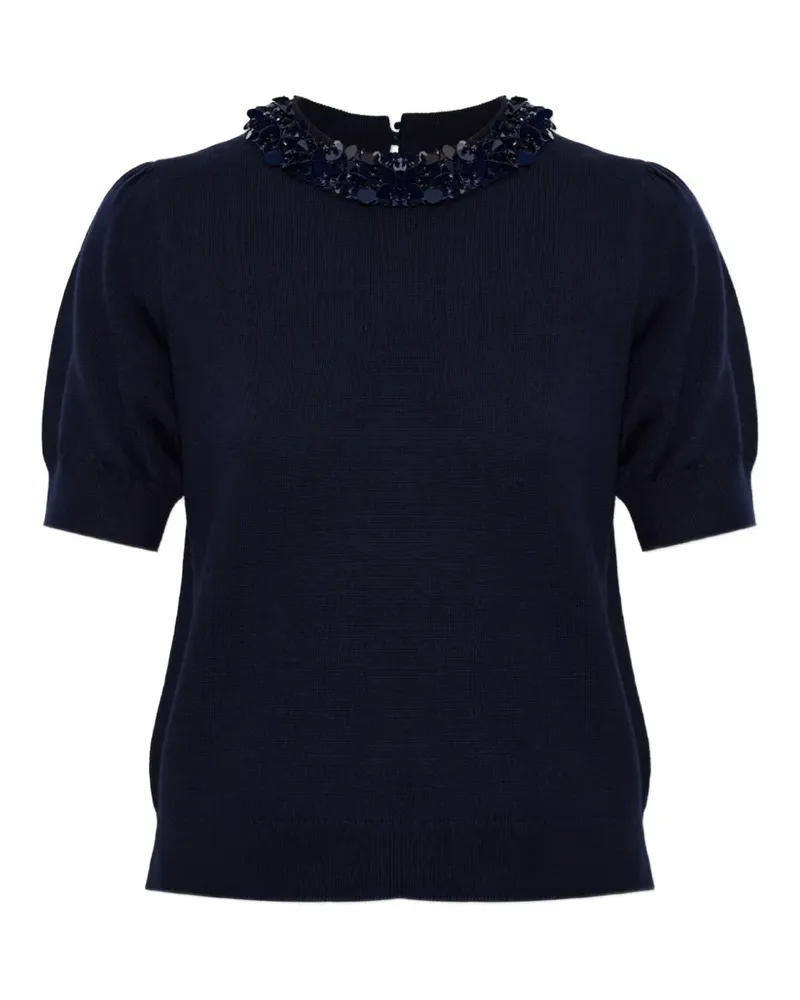 Ulla Johnson sequin-embellished puff-sleeve T-shirt - Blau Blau