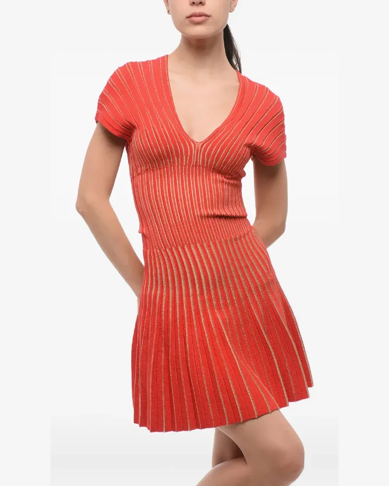 Balmain Plisseekleid mit V-Ausschnitt - Rot Rot
