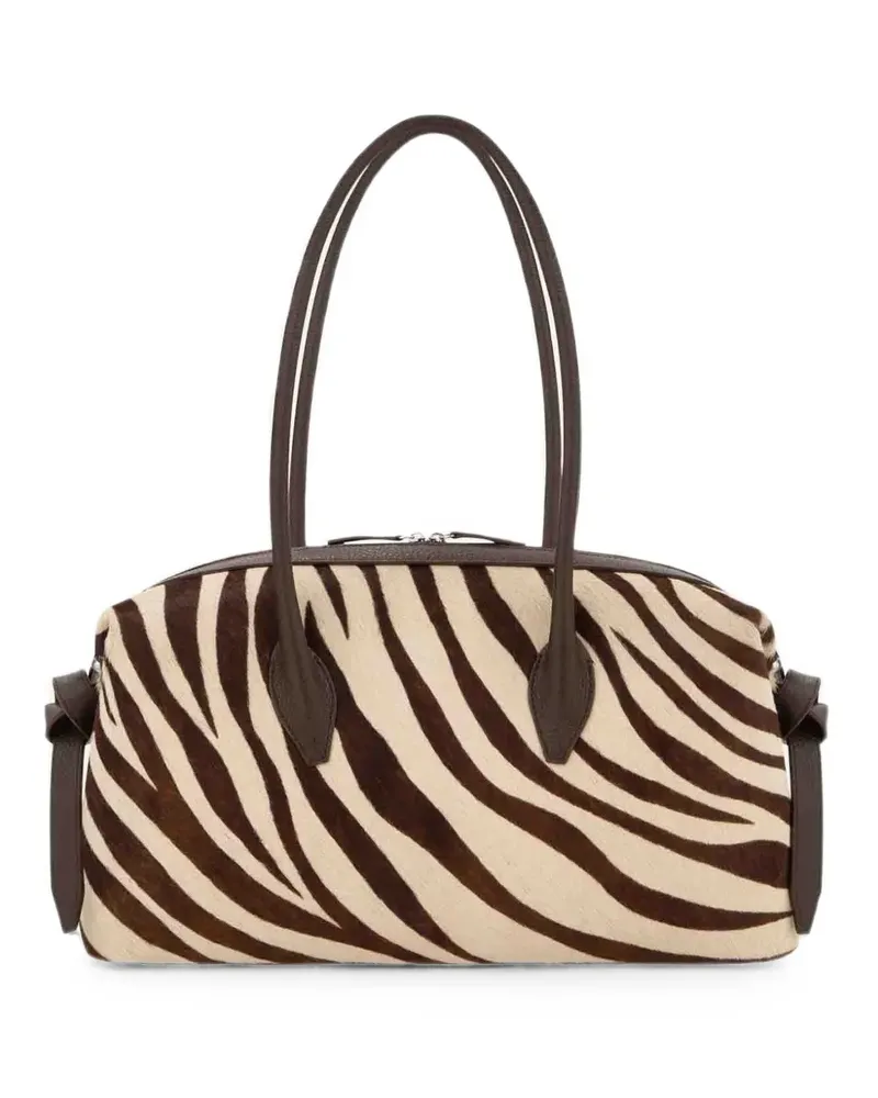 YUZEFI Brioche zebra-print leather shoulder bag - Nude Nude