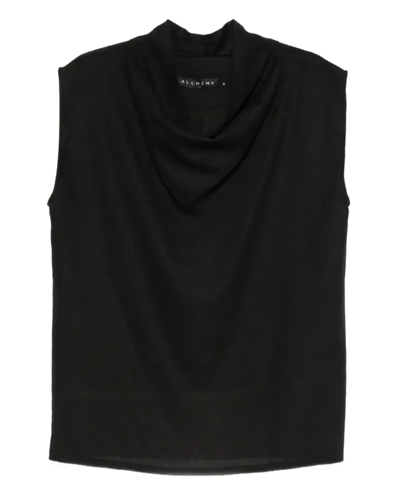 ALCHEMY Top mit drapiertem Kragen - Schwarz Schwarz