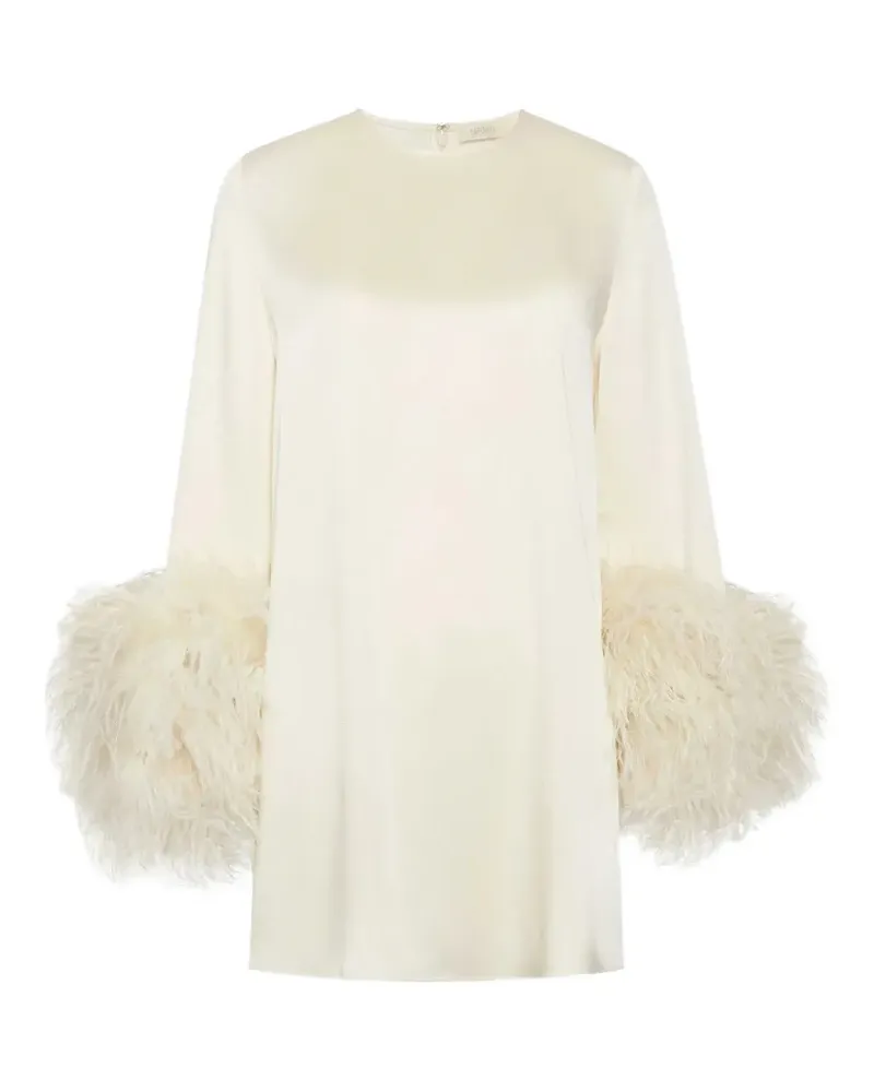 LAPOINTE feather-trim satin mini shift dress - Nude Nude