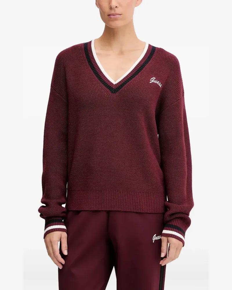 Guess V-neck striped sweater - Rot Rot