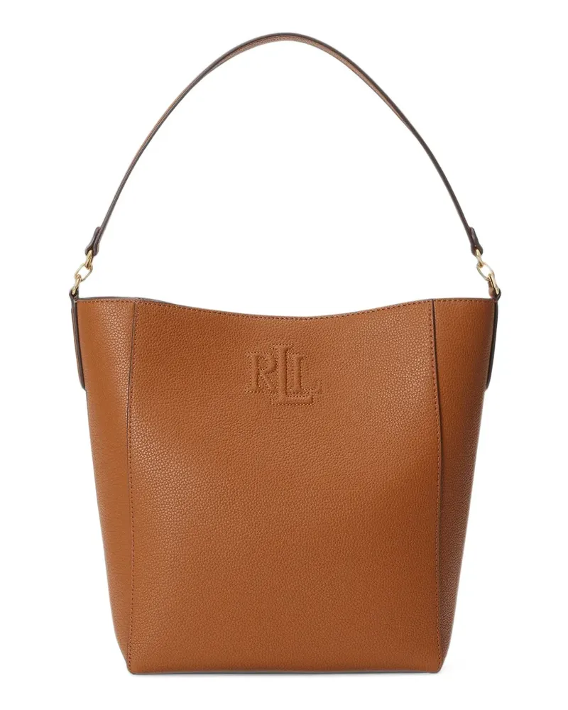 Ralph Lauren Beuteltasche aus gekörntem Leder mit Logo-Stickerei - Braun Braun