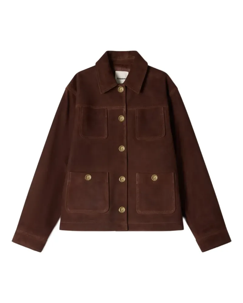 Sandro Lederjacke mit geknöpfter Tasche - Braun Braun
