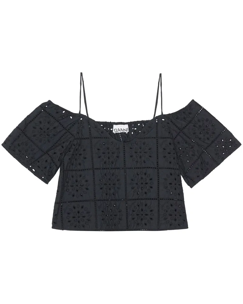 Ganni Cropped-Oberteil mit Lochstickerei - Schwarz Schwarz