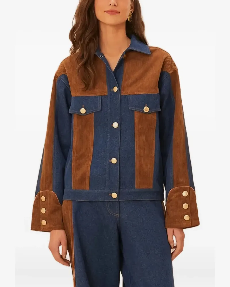 FARM Rio corduroy-panel denim jacket - Blau Blau