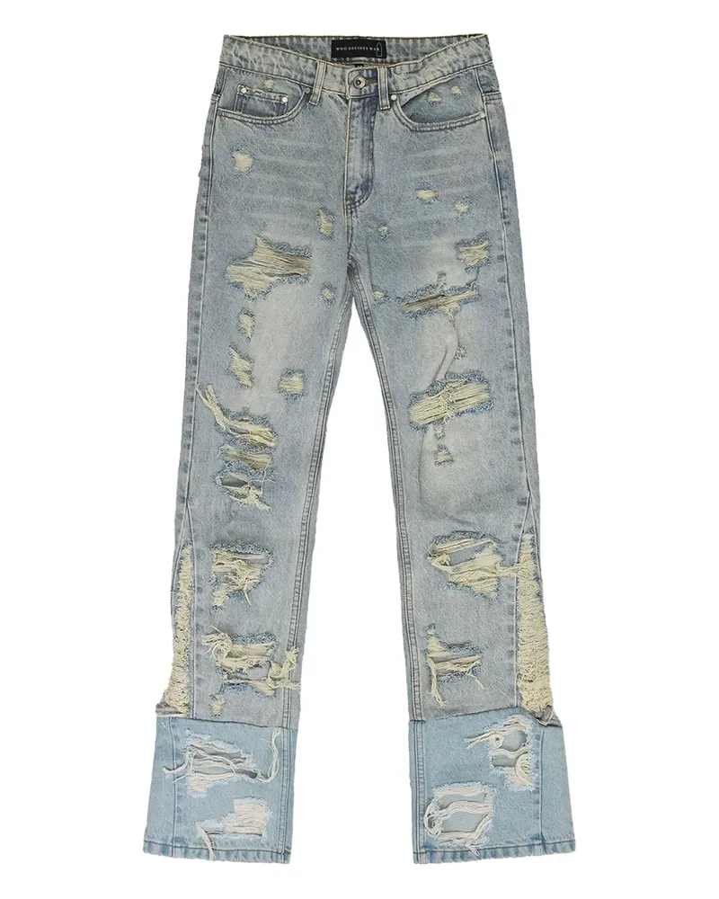 WHO DECIDES WAR distressed cuffed bootcut jeans - Blau Blau