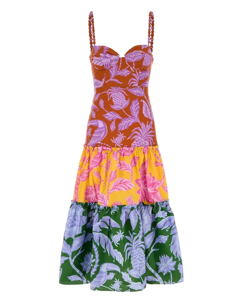 FARM Rio Gestuftes Kleid mit tropischem Print - Rosa Rosa
