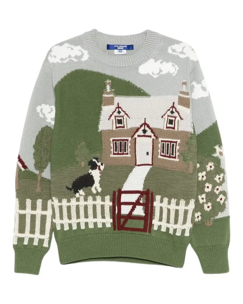 Junya Watanabe embroidered-print crewneck cotton sweater - Grün Grün