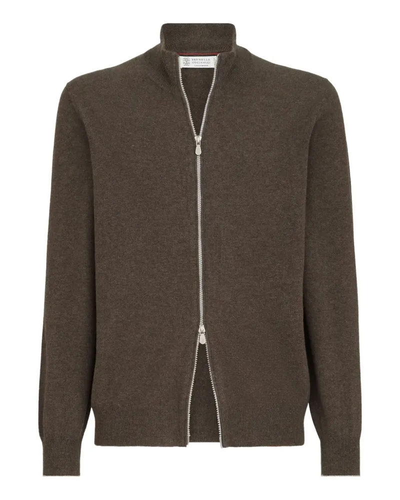 Brunello Cucinelli Kaschmir-Strickjacke mit hohem Kragen und Reißverschluss - Braun Braun