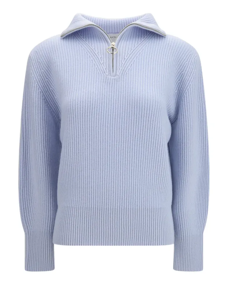 forte_forte Gerippter Pullover mit kurzem Reißverschluss - Blau Blau