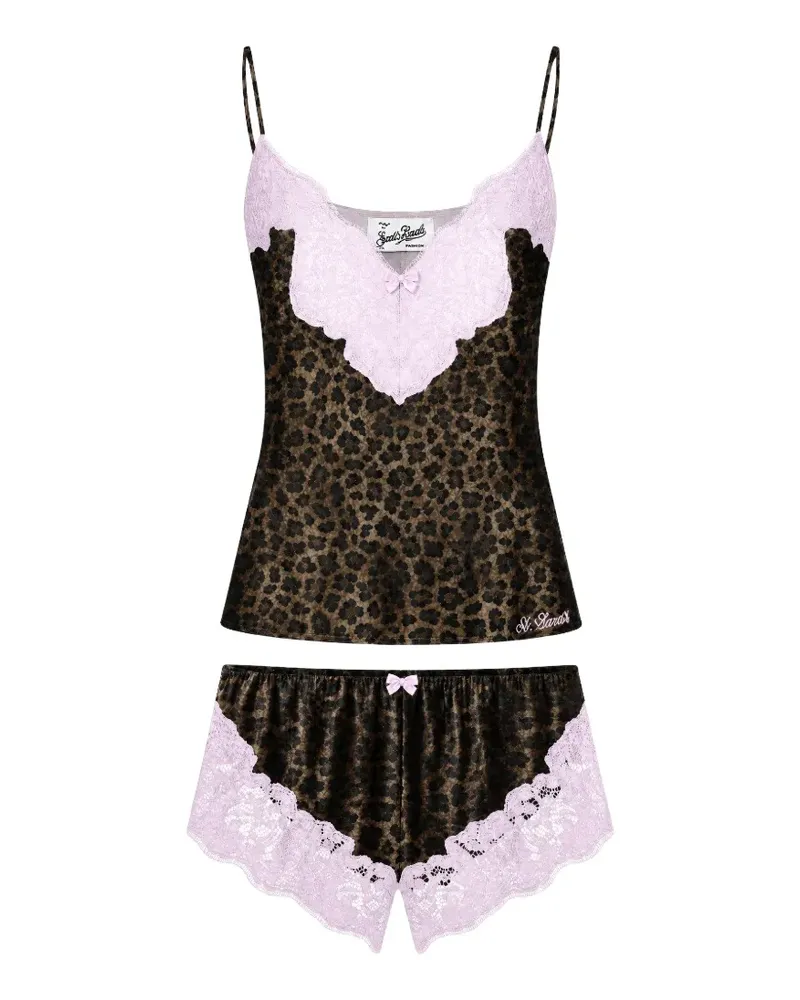 MC2 Saint Barth Pyjama mit Spitzenbesatz - Braun Braun