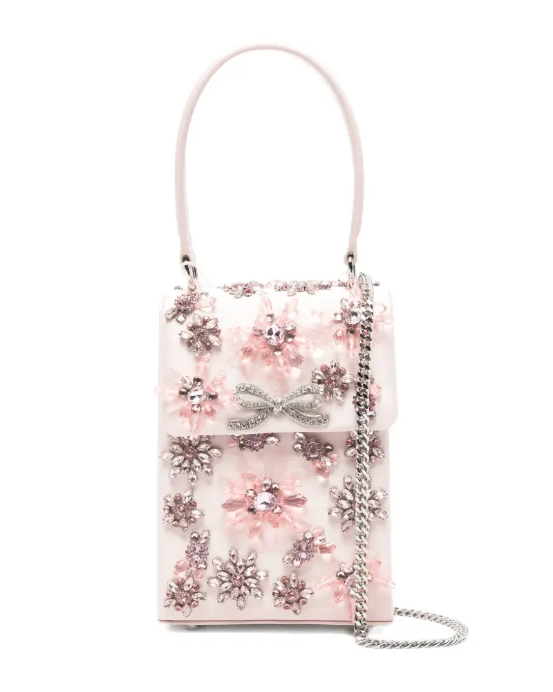 Self-Portrait floral-crystal satin mini tote bag - Rosa Rosa