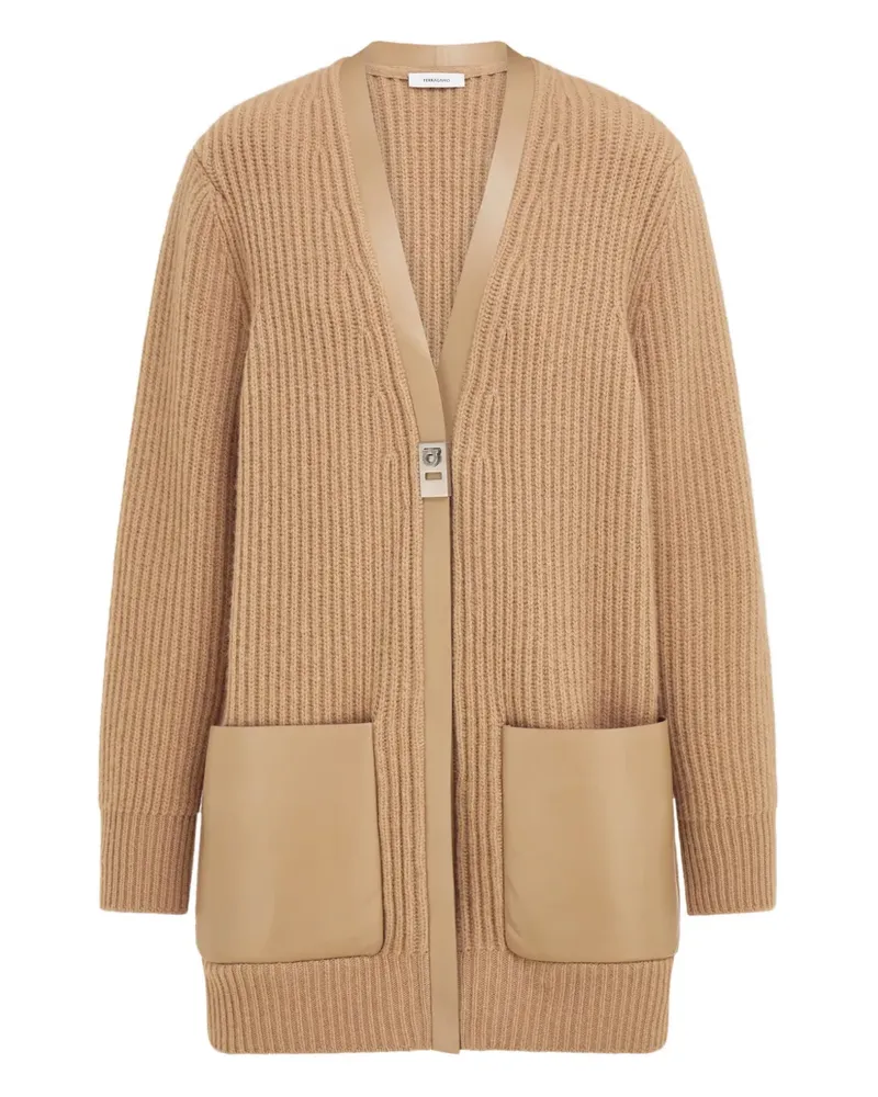 Ferragamo Cardigan mit Lederbesatz - Nude Nude