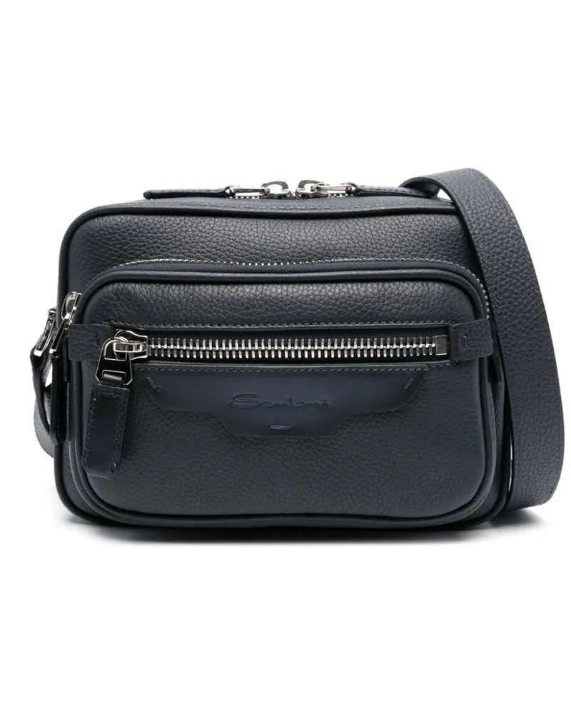 Santoni Schultertasche aus gewalktem Leder - Blau Blau