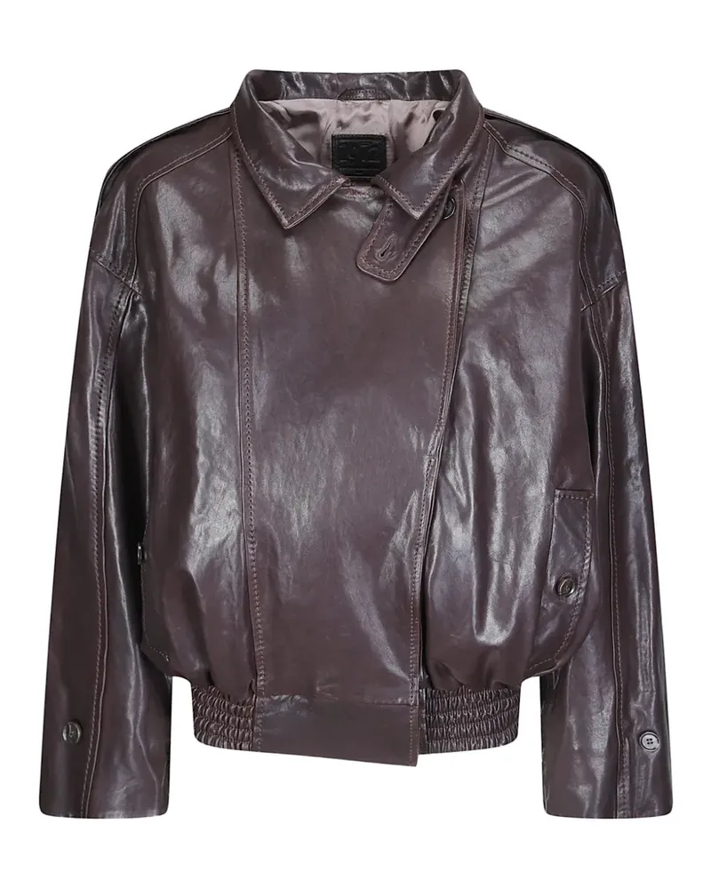 DESA Lederjacke mit V-Ausschnitt - Braun Braun
