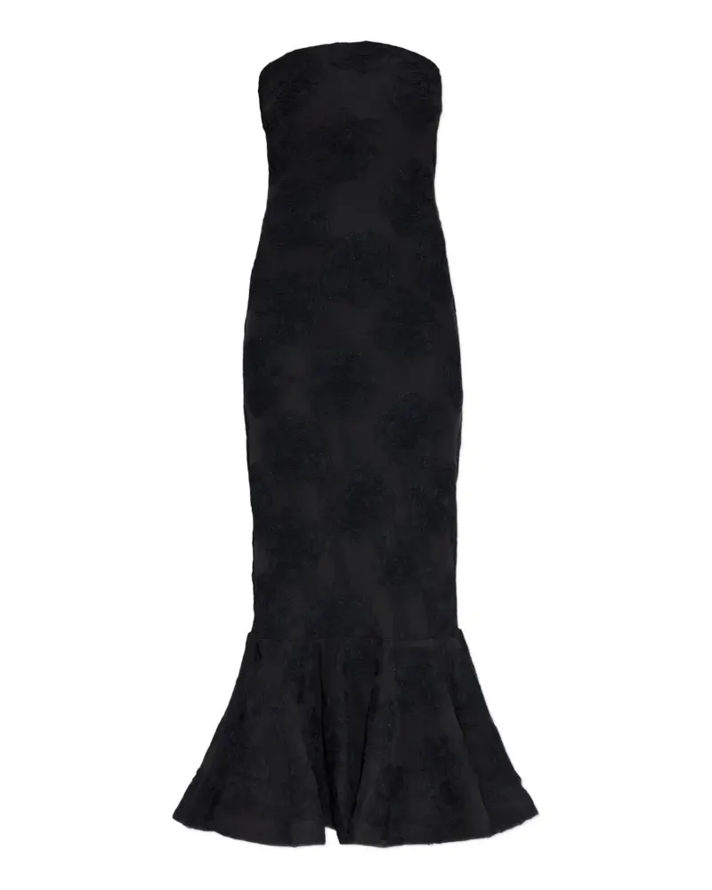 ROTATE Birger Christensen floral-appliqué midi dress - Schwarz Schwarz