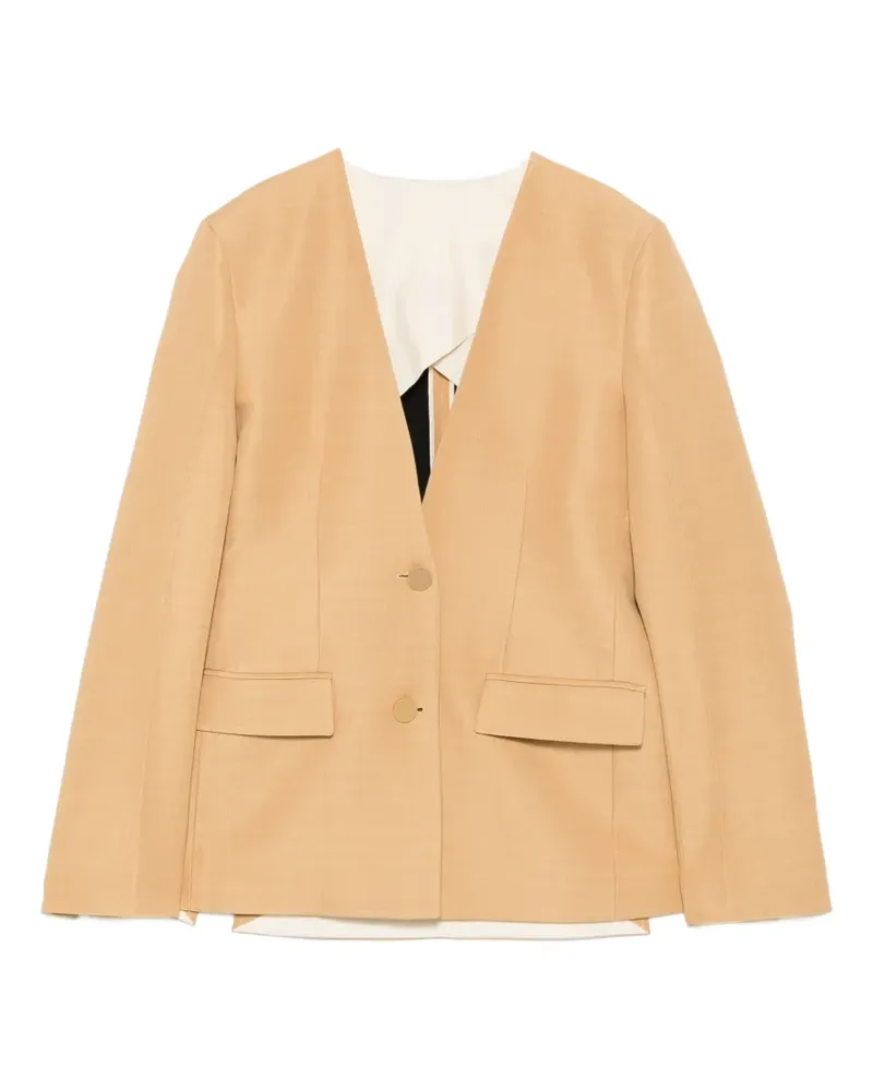 Alberta Ferretti collarless V-neck blazer - Nude Nude
